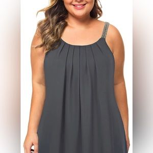MANER Women's Cami Casual Pleated Chiffon Tank Top with Beaded Strap